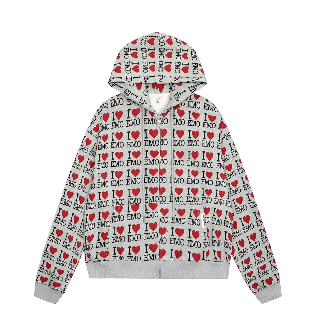 Women's melange grey cotton hooded cardigan sweater with long sleeves and a fashion pattern.