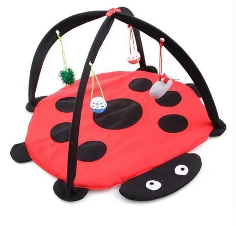 Cartoon cat play tent in bee pattern, foldable fleece hammock with two balls for kittens