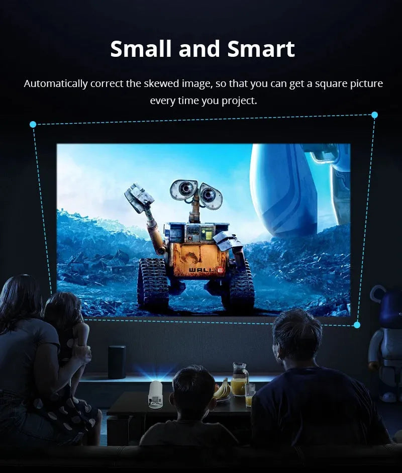 White barrel-shaped Hy300 smart projector with 720p 120ANSI resolution for home cinema