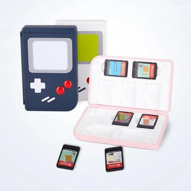 Nintendo Switch game card storage case in blue colour showing compact portable design