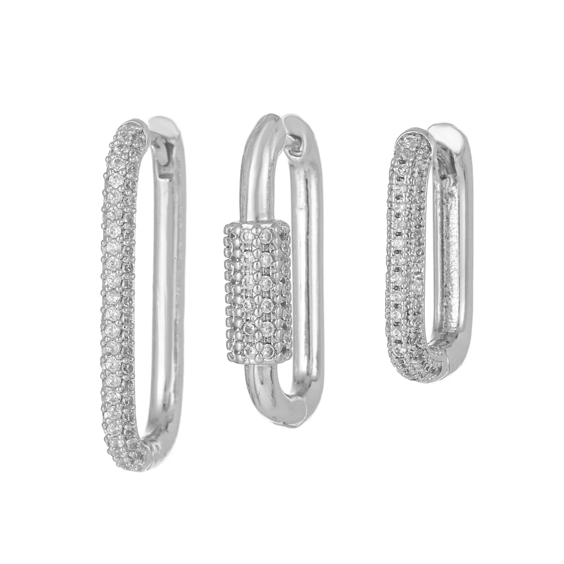 Geometric ear clip three-piece set with micro zircon detailing in gold and white colours