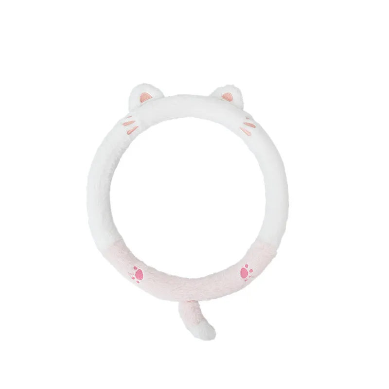 38cm plush steering wheel cover with cartoon embroidery designs including bear, bunny, cat and panda options