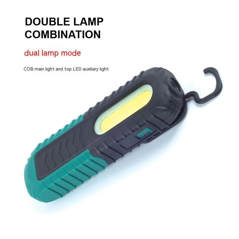 Black and green USB rechargeable auto repair work light with PET-coated housing