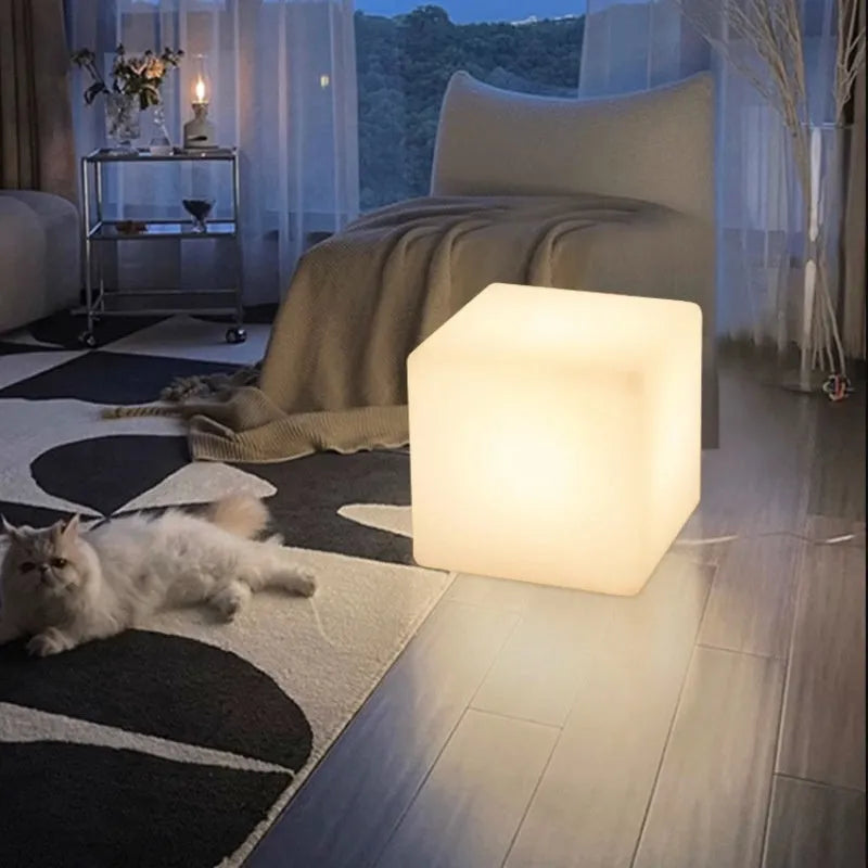 Square LED cube light stool with modern design for outdoor garden or patio use