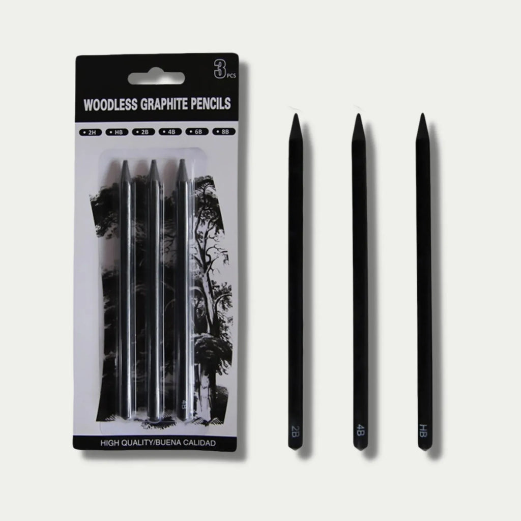 Graphite sketching pencil set with six art grades from HB to EE in wood-free construction