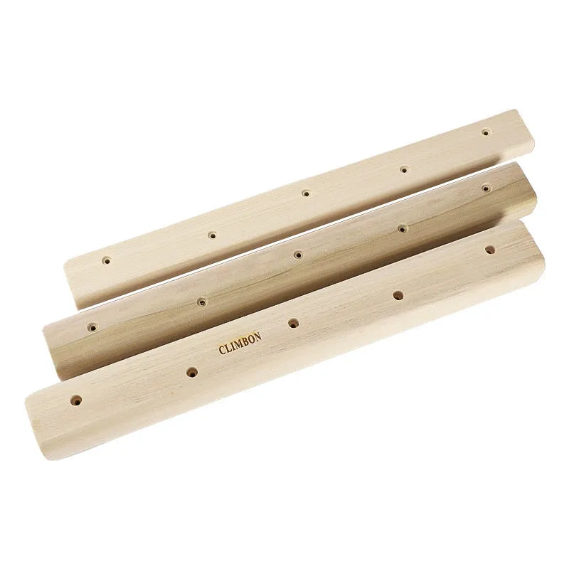 Three wooden grip strength training boards showing 12cm, 40cm, and 50cm sizes with thickness variations