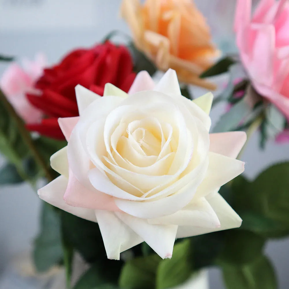 Silk touch artificial rose flower with 42cm length and 8.5cm flower head in multiple colour options