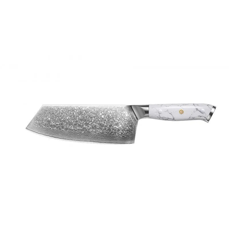 Damascus pattern VG10 steel combined chef's knife with 21cm blade on wooden surface