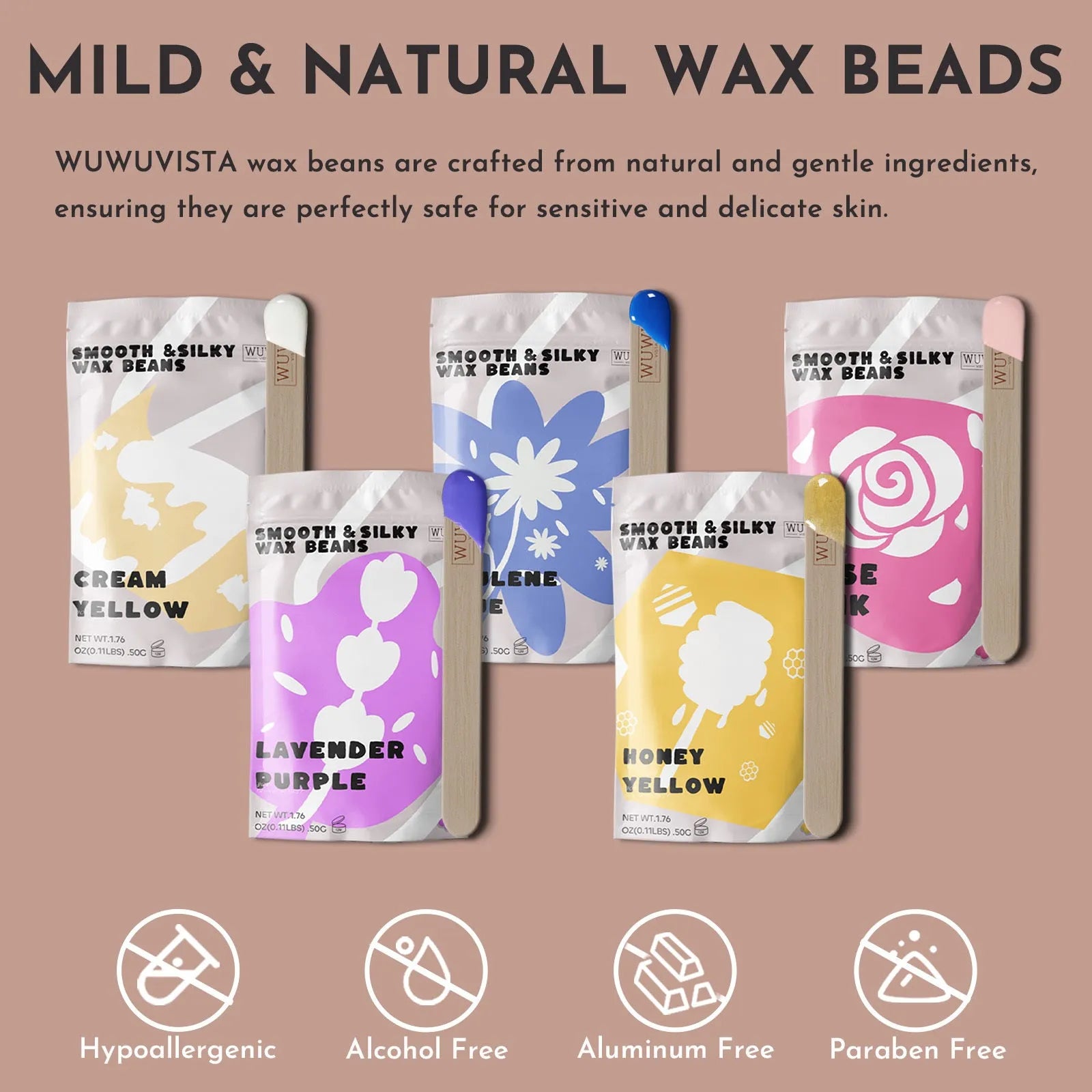 Professional 52-piece waxing kit with wax warmer, five natural wax beans, tools, and post-care products