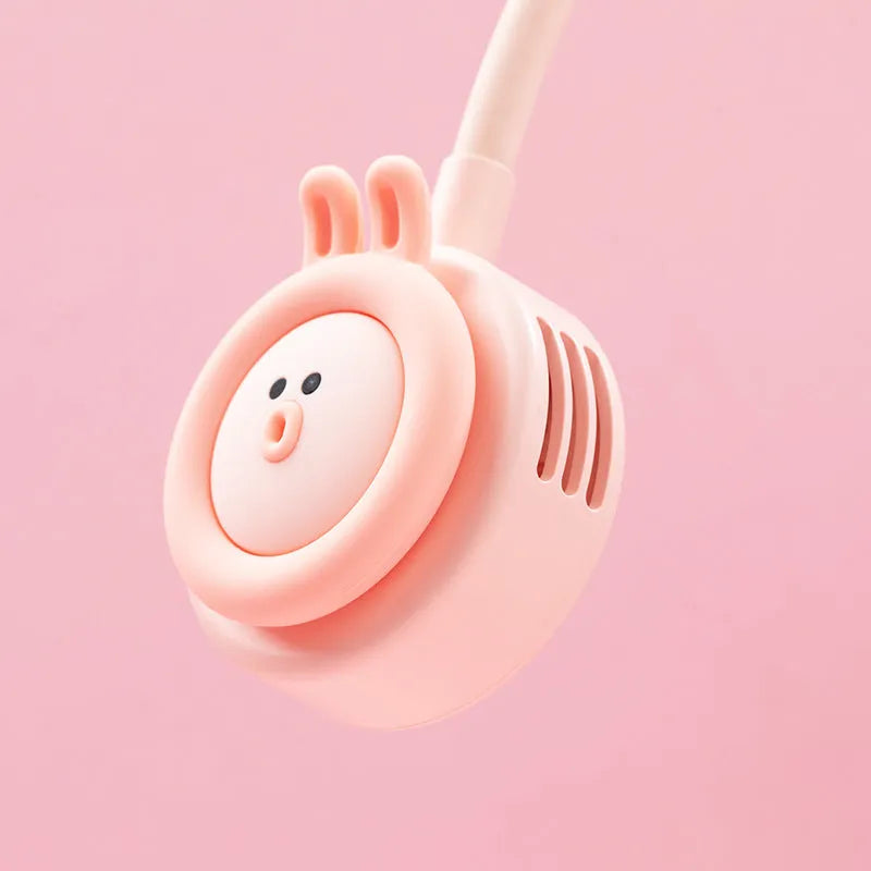 Blue or pink leafless hanging neck fan with folding design and three speed controls