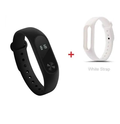 Xiaomi Mi Band 2 black fitness tracker with OLED display on adjustable wrist strap