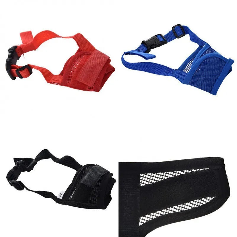 Adjustable plastic dog muzzle in multiple colours and sizes for safety and training.