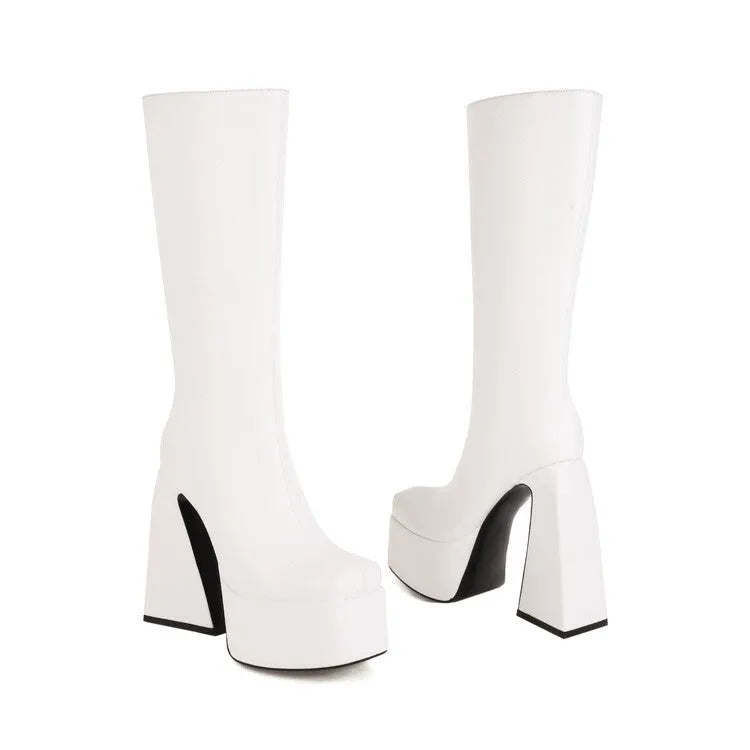 Women's black casual high boots made from artificial PU leather in European size 38