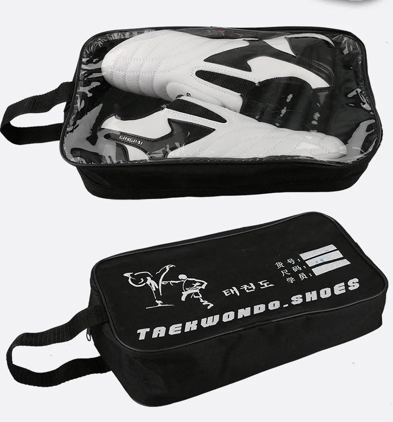 Black and white children's boxing shoes with soft bottom and widened Sanda design
