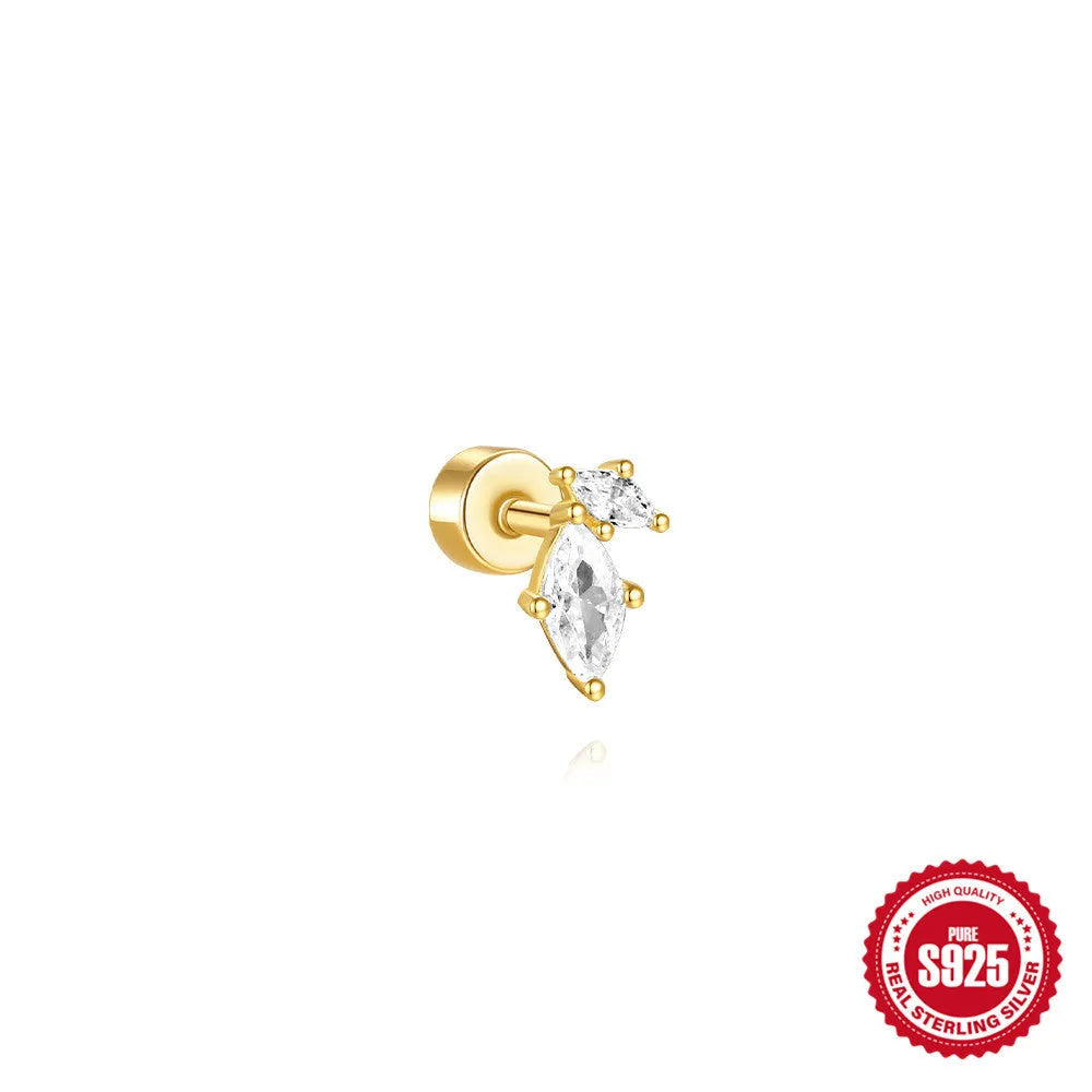 S925 sterling silver flat column thread ear bone studs in twelve gold electroplated colour variations