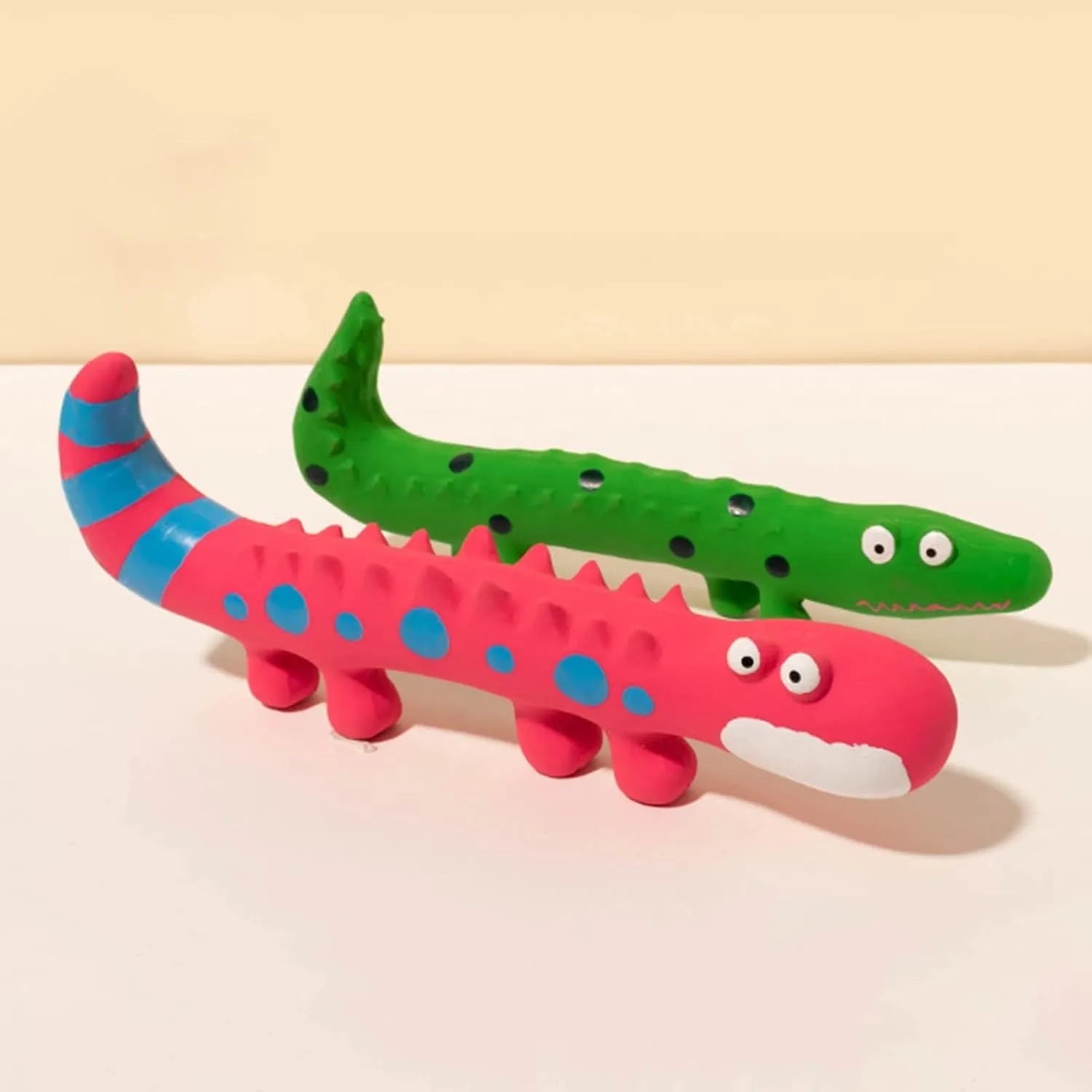 Green lizard-shaped dog chew toy with squeaker for aggressive small medium large breed dogs