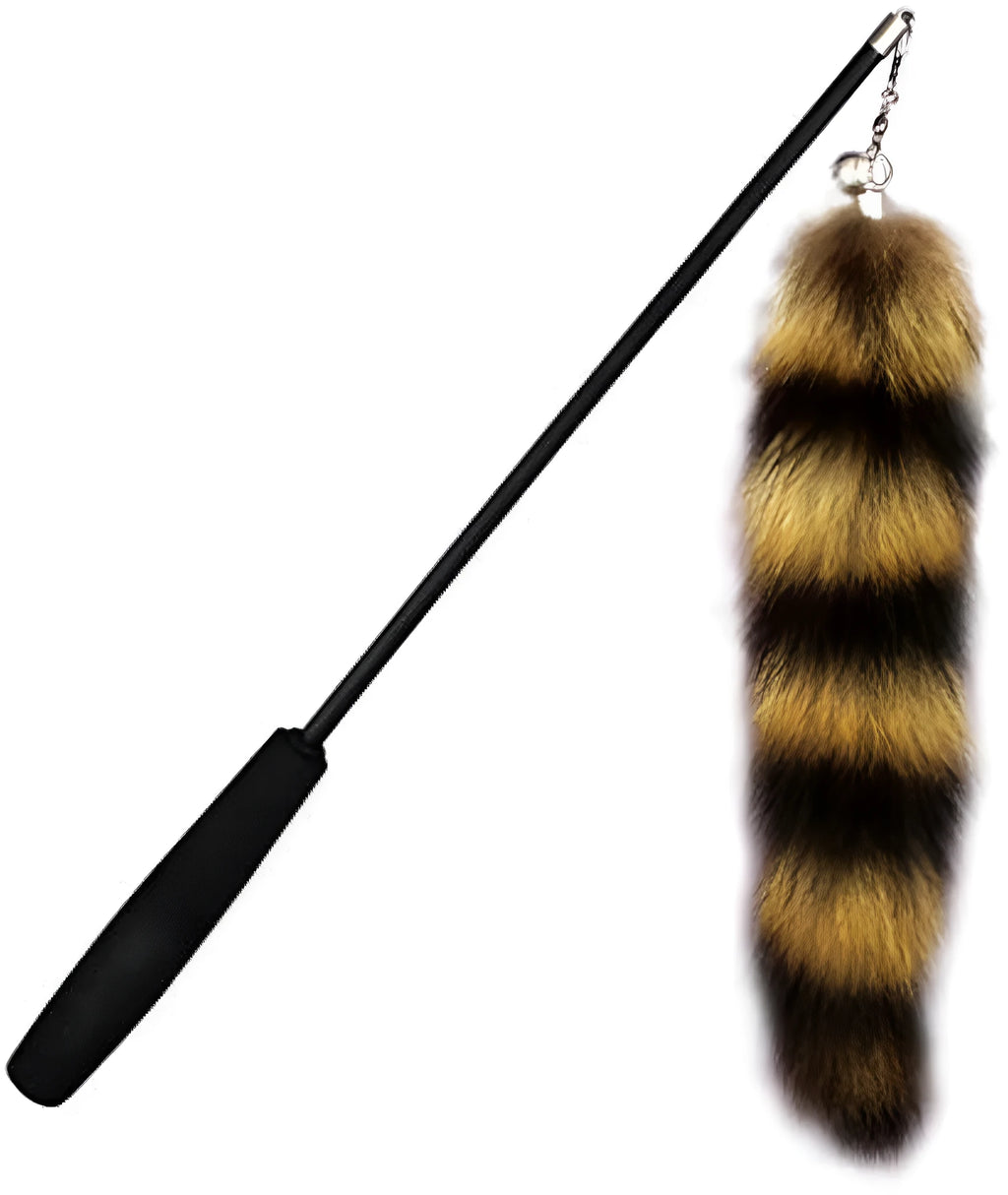 Black elastic cat wand teaser toy with long string for interactive play with kittens and cats.