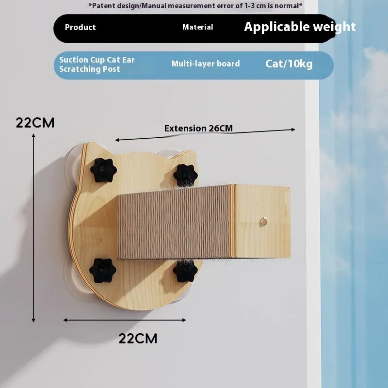 Space capsule cat scratching post mounted on wall with sisal scratching surface