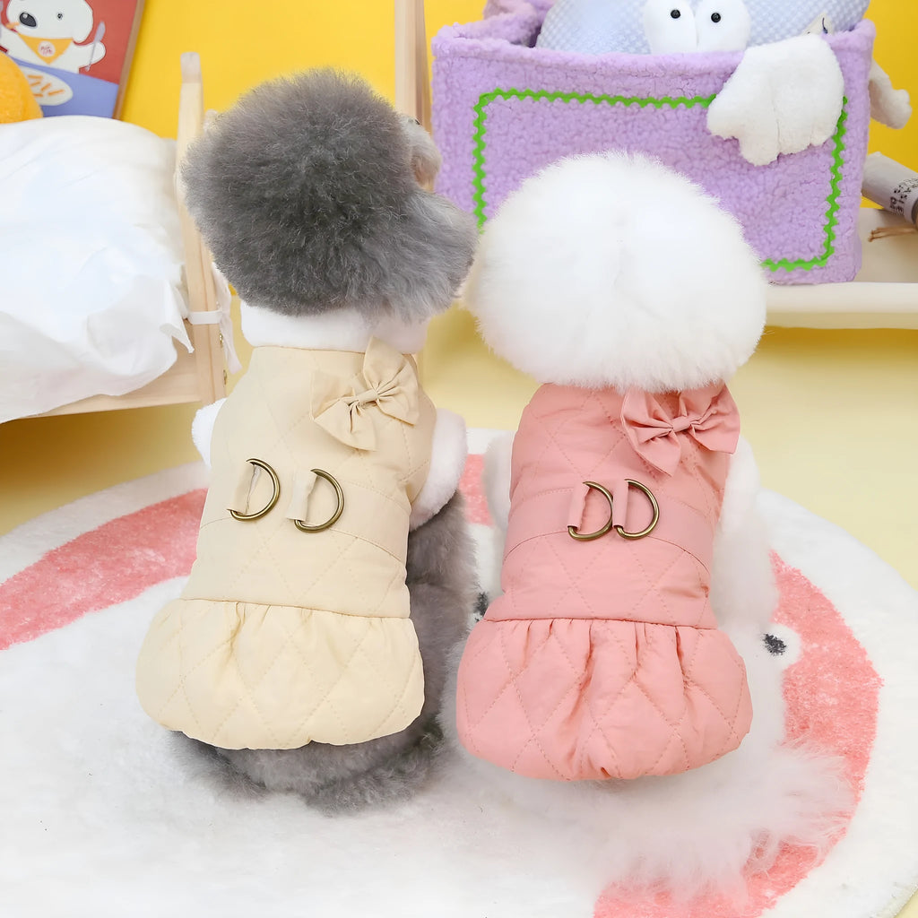 Cotton butterfly dog dress for small dogs in apricot colour with butterfly detail