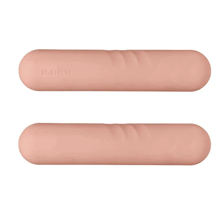 Silicone-edged hand-drawn dumbbell stick in a choice of colours including pink, green, and black, shown with cast iron weight.