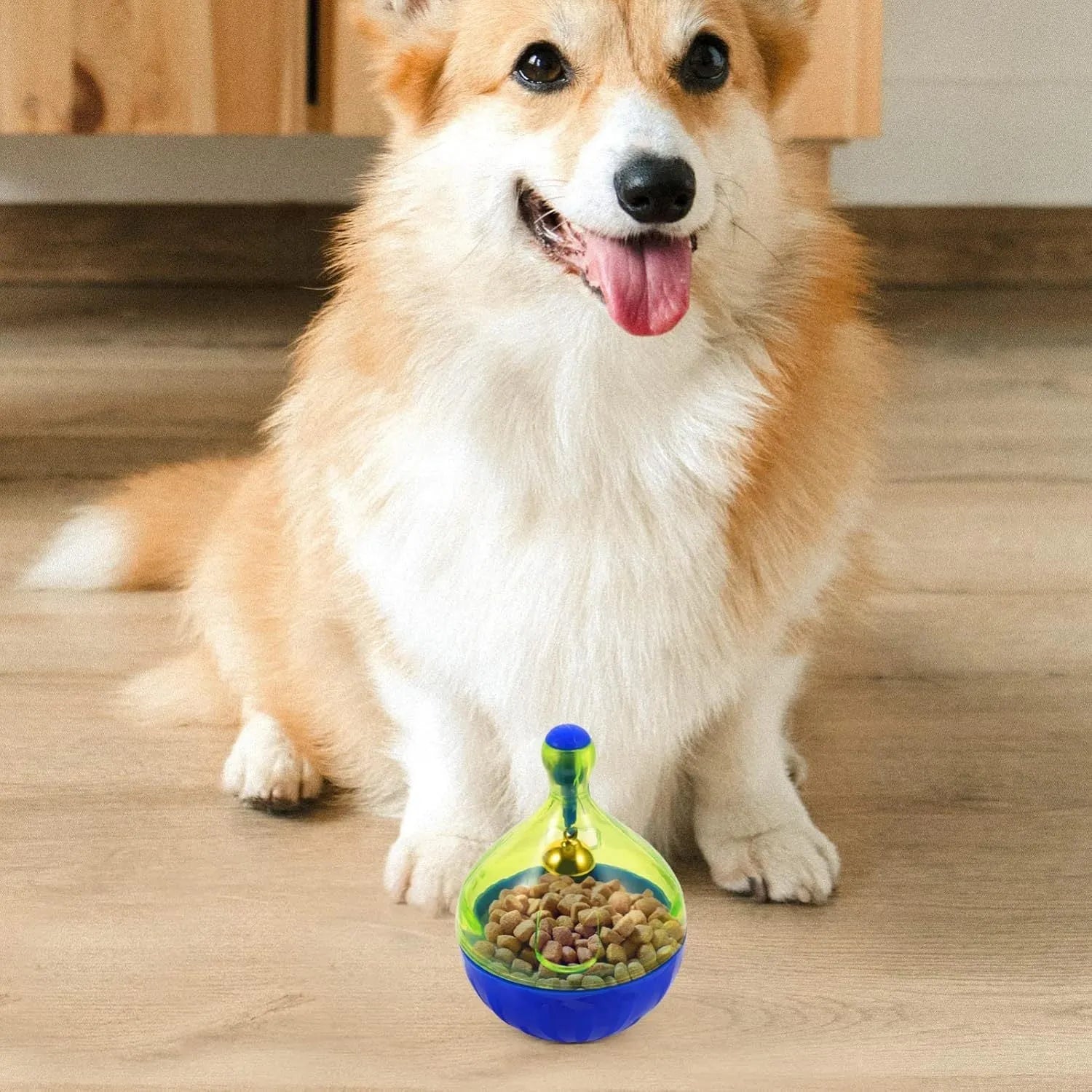 Tumbler-shaped interactive pet treat dispenser ball for dogs and cats