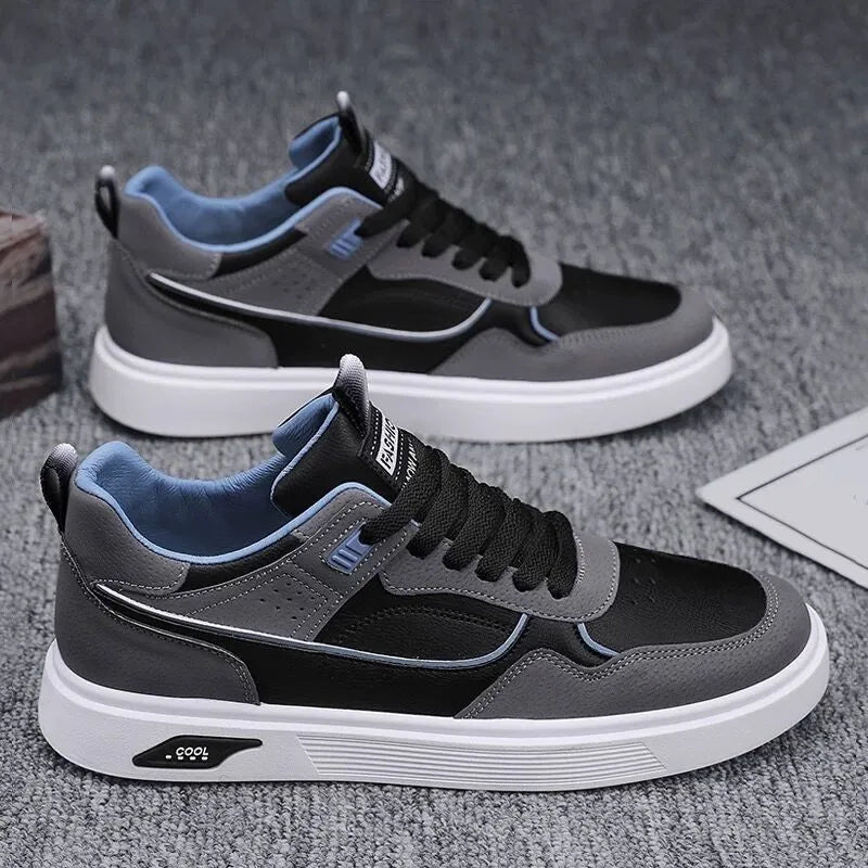 Men's Korean-style canvas board shoes in black with mesh lining and round toe design