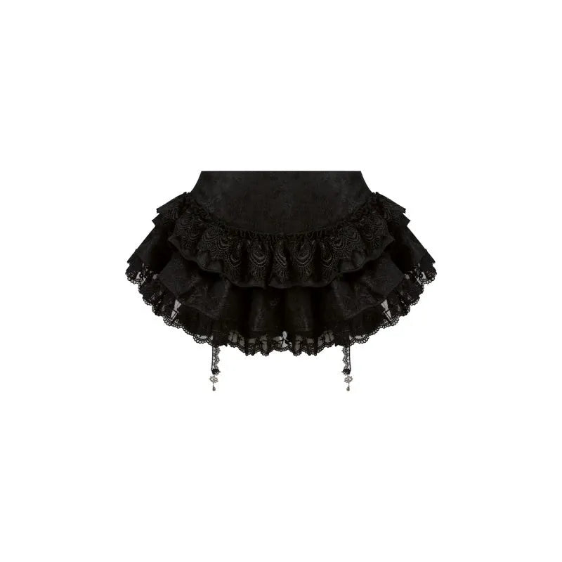 Black micro transparent top, lace cake dress, and knitted shawl three-piece Gothic set for women, summer style, Asian sizes