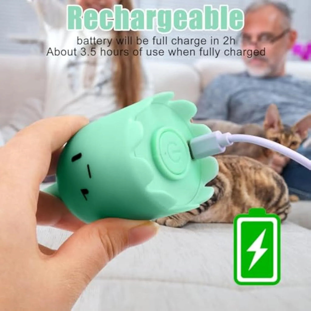 Green electronic cat wand toy with swinging silicone tails for indoor cat entertainment