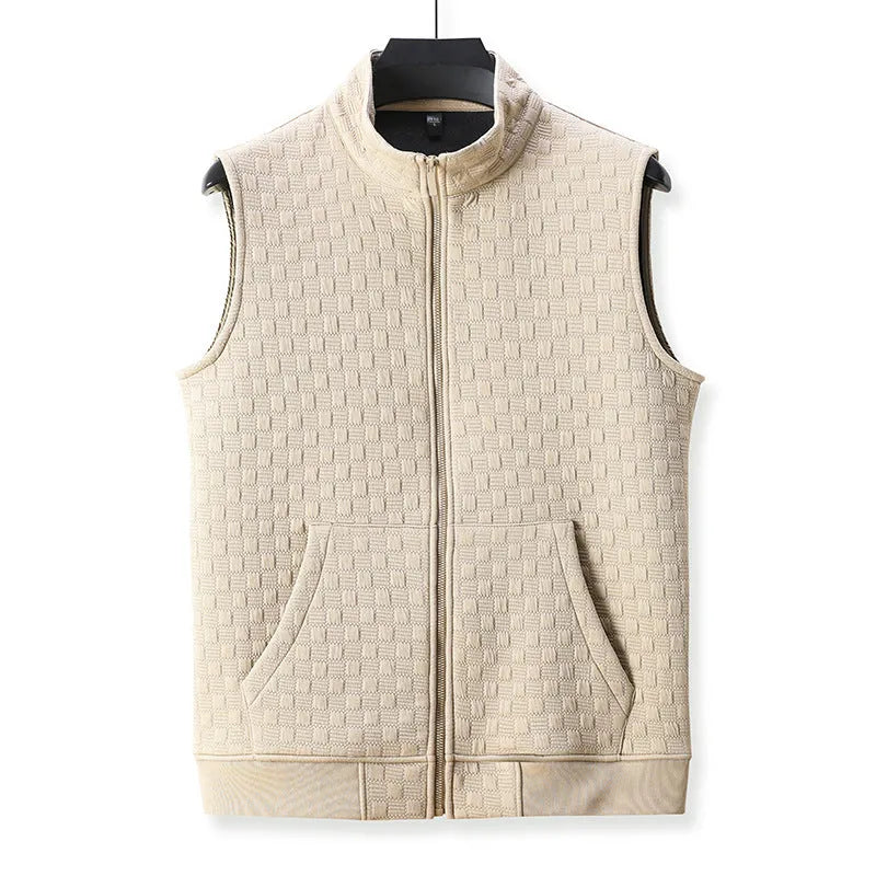 Casual sleeveless waistcoat top in chemical fibre blend fabric shown in cardigan style
