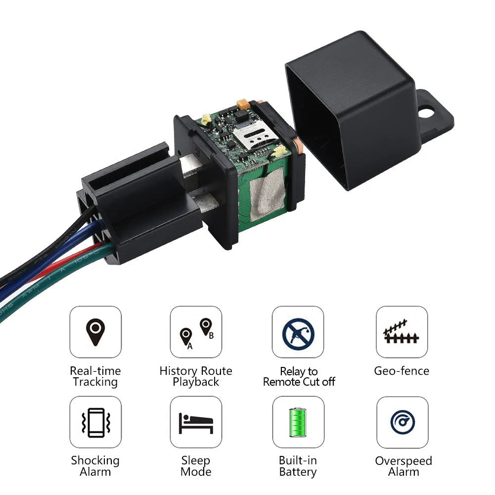 2G-ST-907 GPS vehicle tracking device measuring 15x10x2mm with vibration alarm and power cut detection