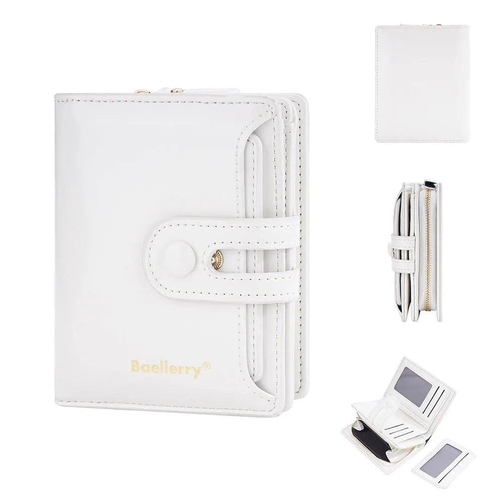 Women's PU leather card holder wallet shown in multiple colour options.