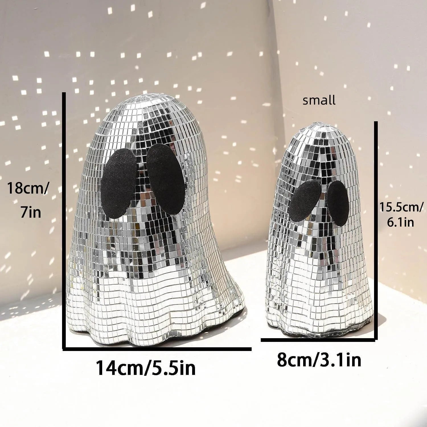 Silver Halloween ghost mosaic decoration made from embroidered glass with detailed inlay patterns