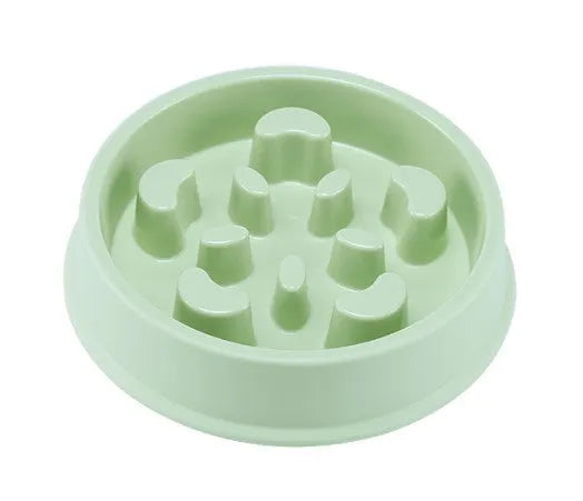 Anti choking slow feeding puzzle pet bowl in durable plastic blue for dogs and cats