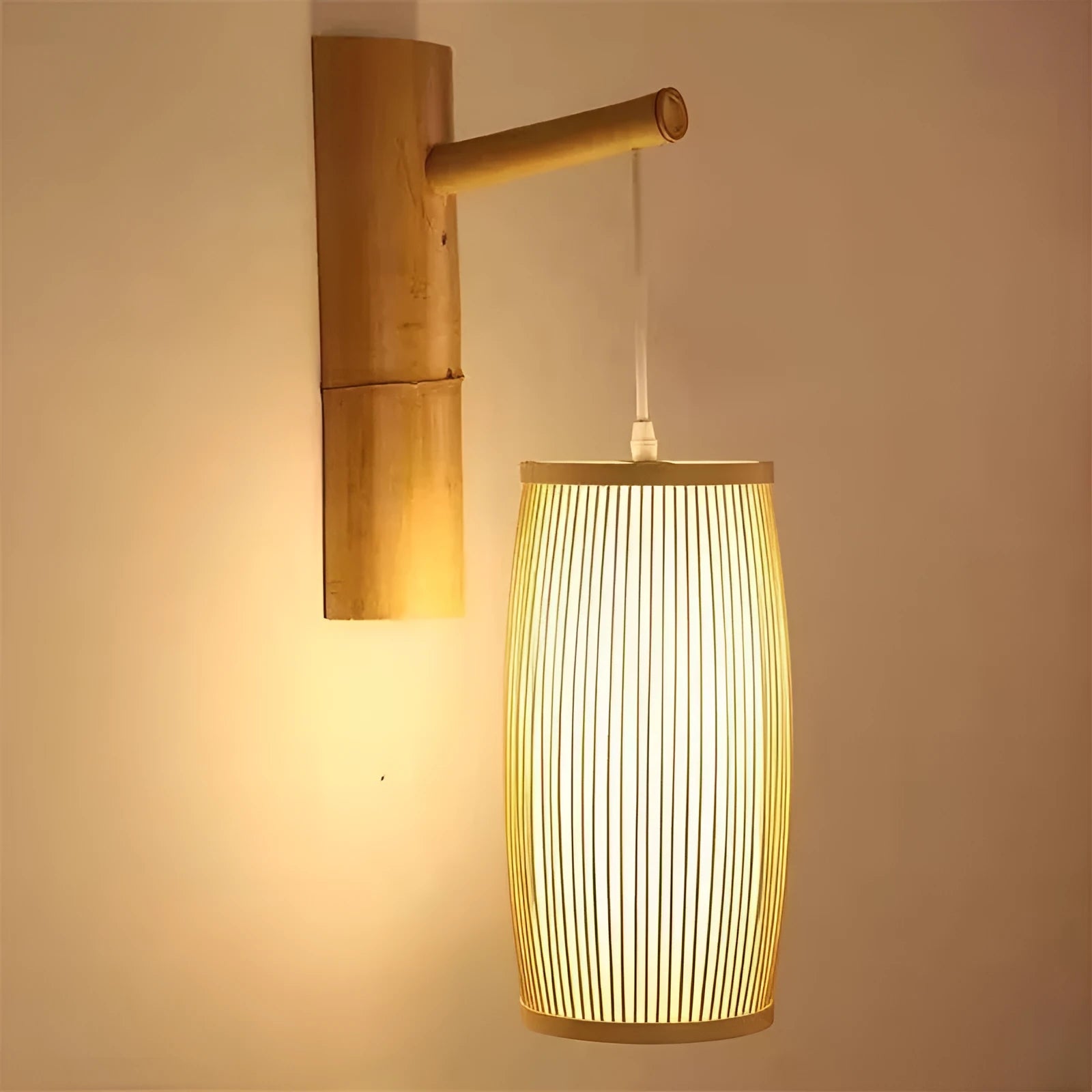 Southeast Asian woven bamboo plait wall lamp with E27 light fitting