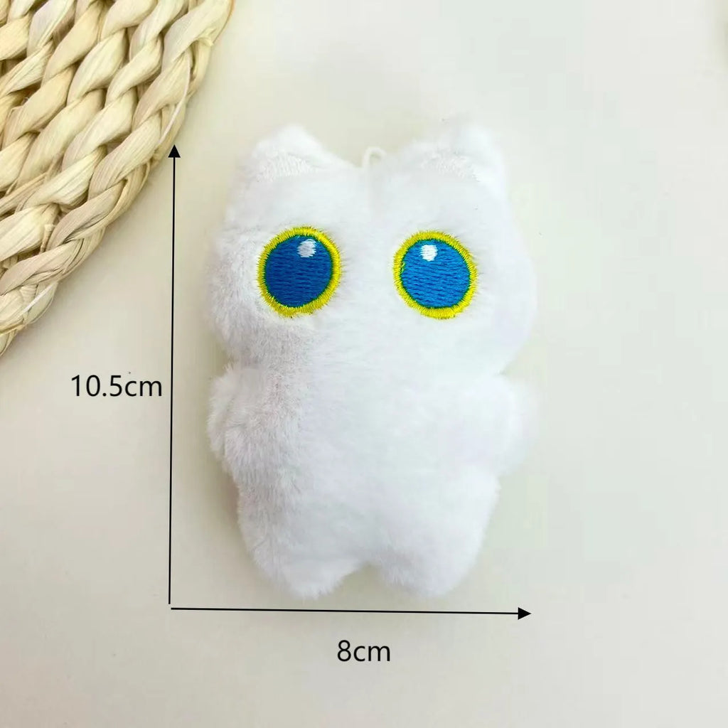 Cartoon big eye black cat doll plush key decoration with bead necklace