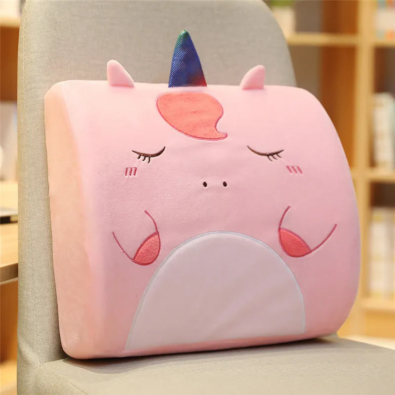 Cartoon embroidered memory foam car cushion with removable inner core in pink unicorn design