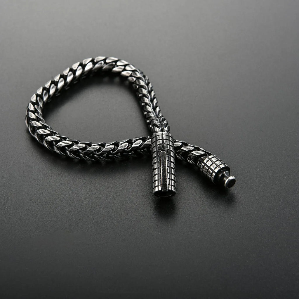Custom stainless steel vintage men's bracelet with retro colour finish and adjustable chain link design
