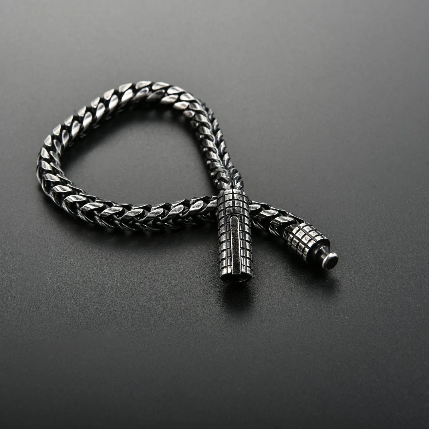 Custom stainless steel vintage men's bracelet with retro colour finish and adjustable chain link design