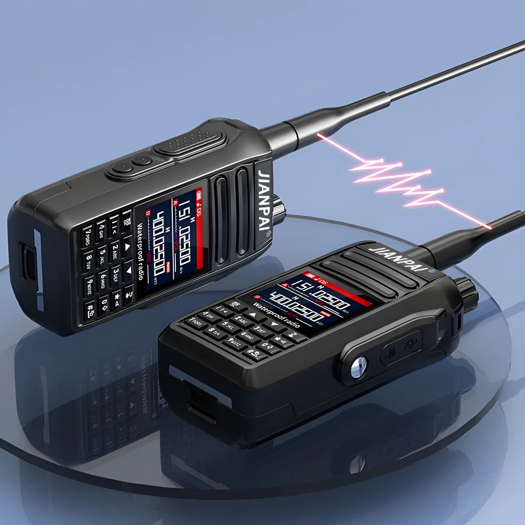 Black aviation interphone headset with antenna, battery, and charging accessories for cockpit communication