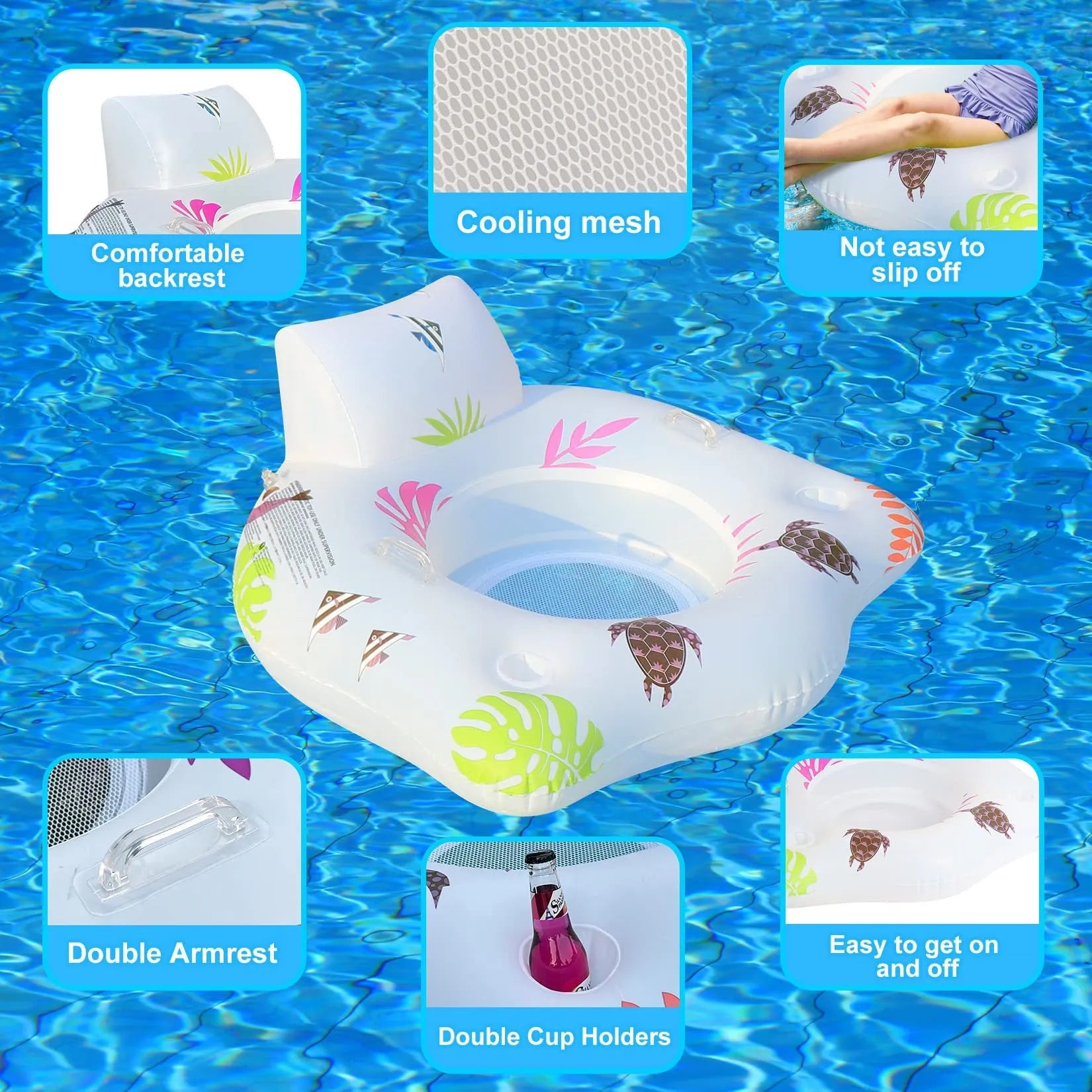 White luminous U-shaped inflatable float on water measuring 120x120 cm