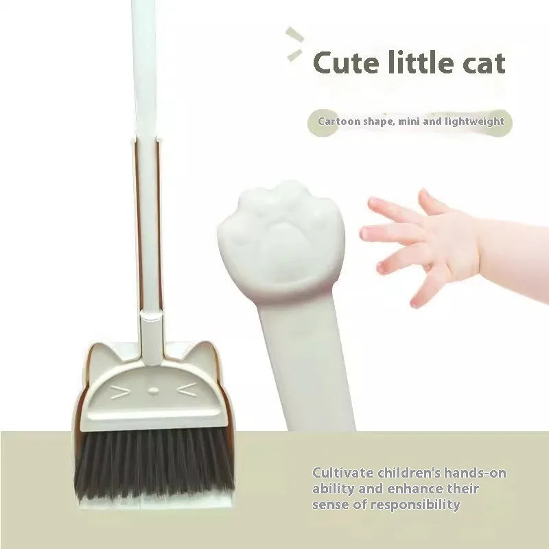 Purple broom and dustpan set with rotating head and brush holder