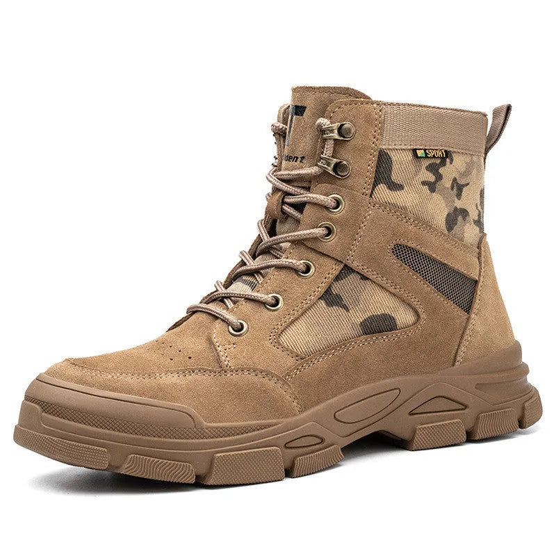 Insulated 10kV anti smashing anti piercing safety boots with suede cowhide upper and rubber sole.