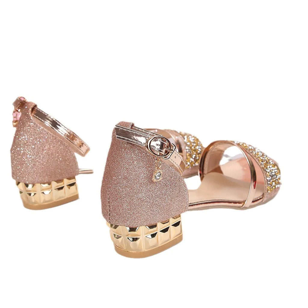 Women's plus size Roman-style rhinestone sandals with exposed toe and buckle fastening