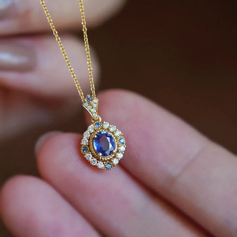 Huitan royal necklace with mixed gem pendant on box chain, yellow gold colour, adjustable 21-50cm