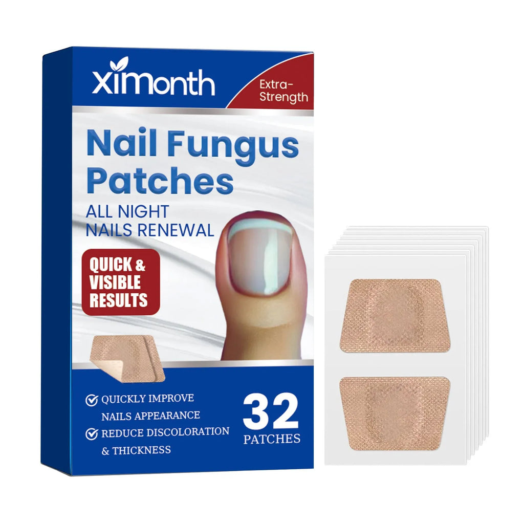Box of 32 nail repair adhesive bandages with natural extracts for damaged fingernails and toenails