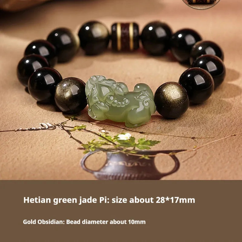 Hetian jade bead bracelet with black and red adjustable braided cord, Chinese style jewellery.