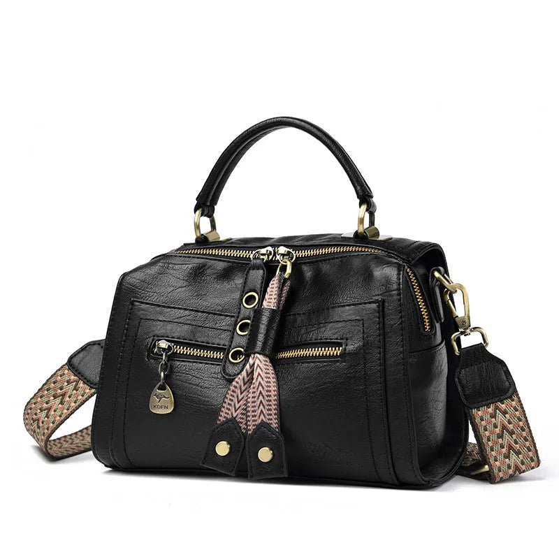 Soft grey PU women's crossbody bag with a square shape and an external sandwich pocket.