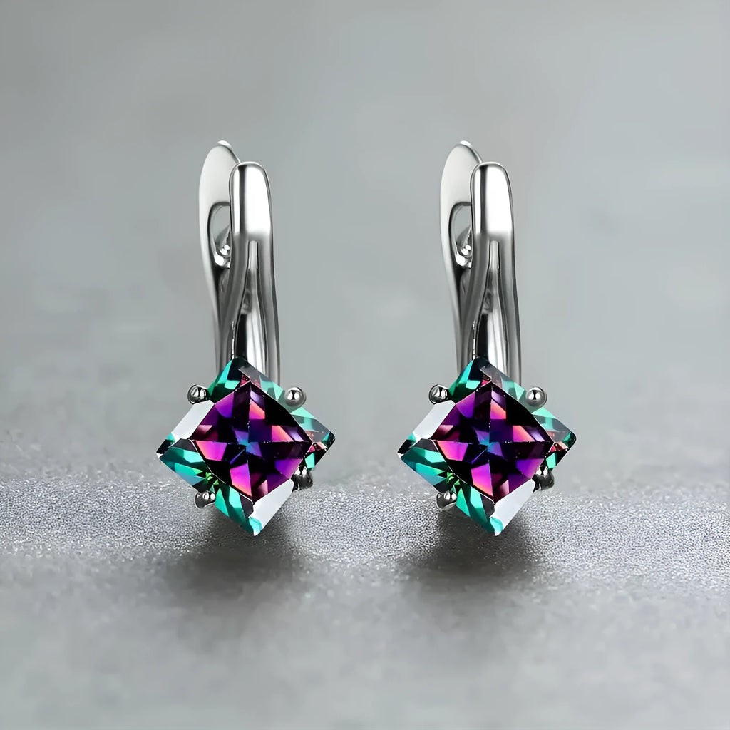 Women's copper earrings with diamond design pattern in blue, green and plain colour options