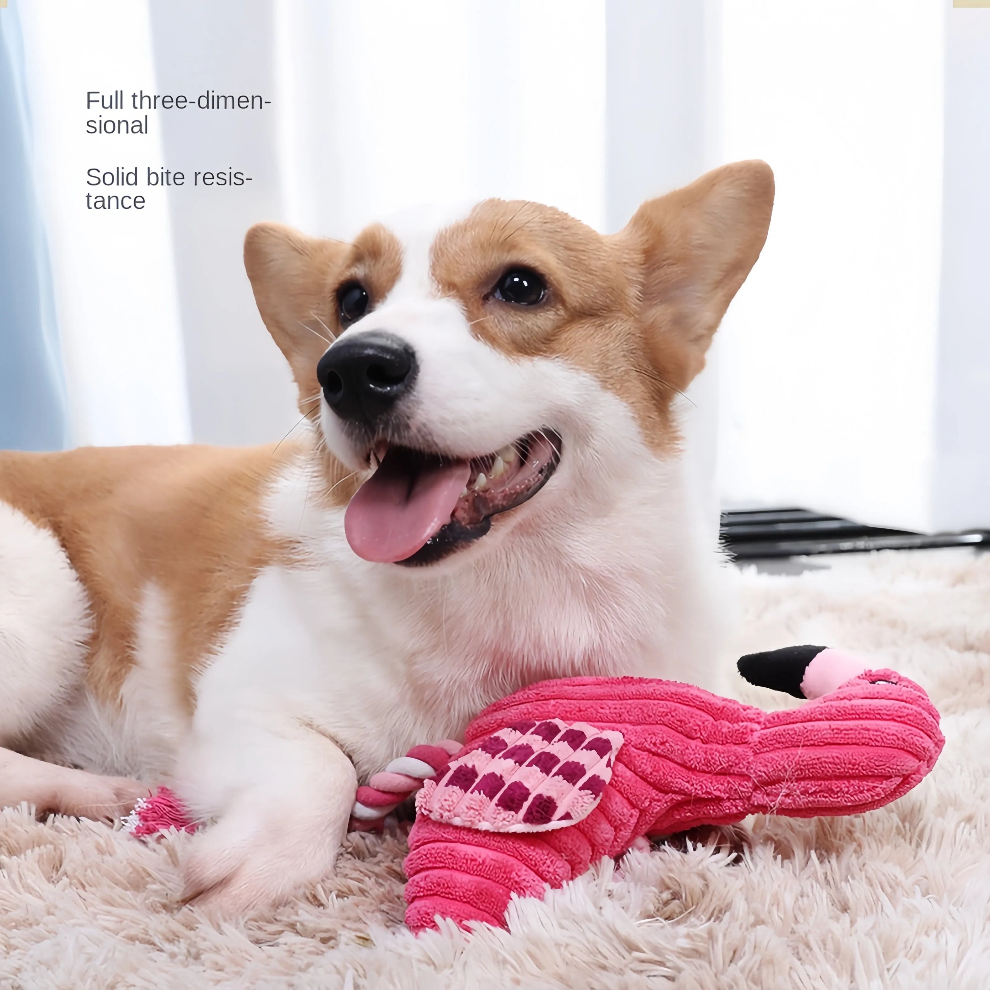 Pink animal-shaped corduroy plush dog toy with squeaker inside for small and large dogs