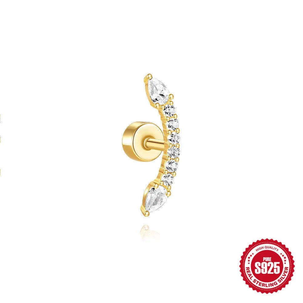S925 sterling silver flat column thread ear bone studs in twelve gold electroplated colour variations